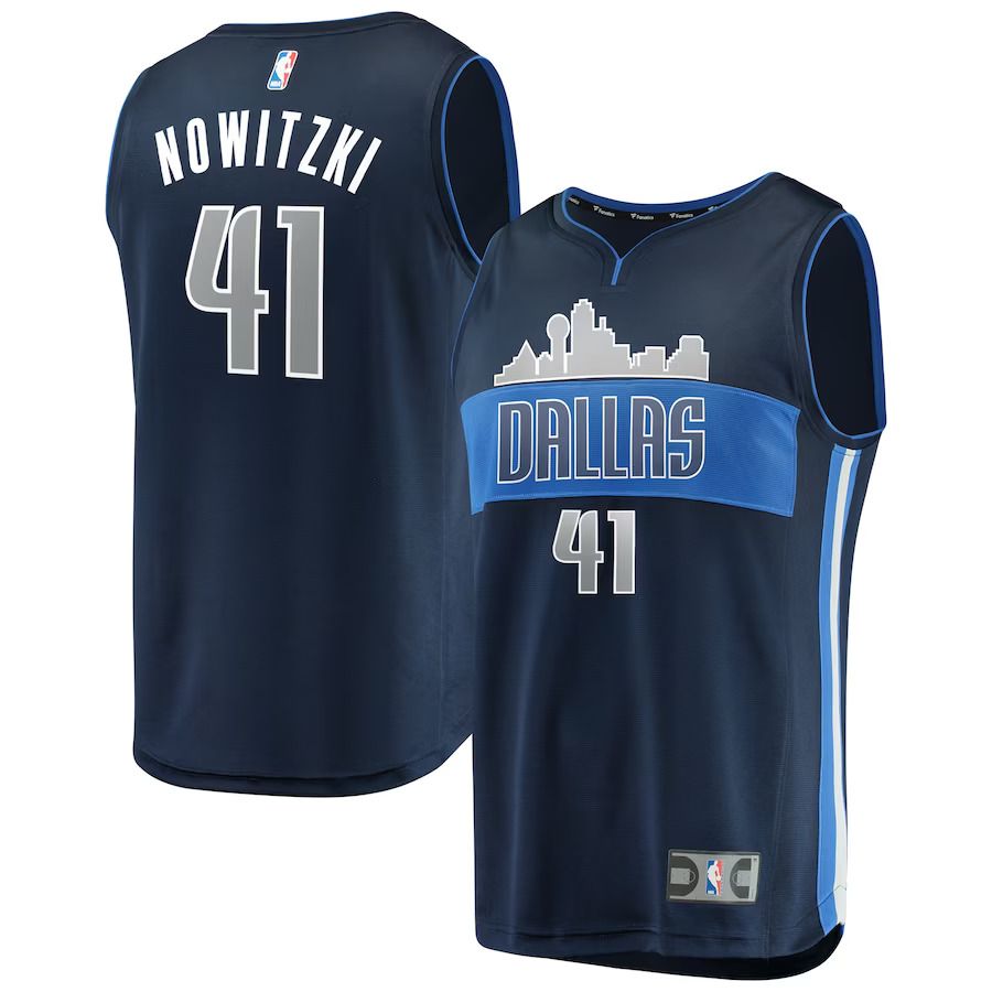 Men Dallas Mavericks 41 Dirk Nowitzki Fanatics Branded Navy Fast Break Replica NBA Jersey